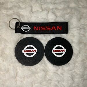 Black Nissan Keychain and Coaster Set